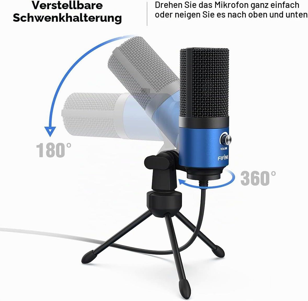 FIFINE USB Mikrofon PC, Microphone für MAC PS4 PS5, Streaming Microfon mit Ständer, Studioqualität A