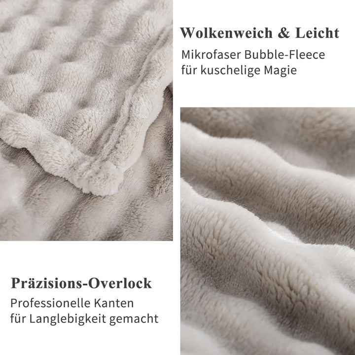 RUIKASI Bubble Decke Kuscheldecke Flauschig Beige - 150x200cm Sofadecke & Couchdecke aus Plüsch, War