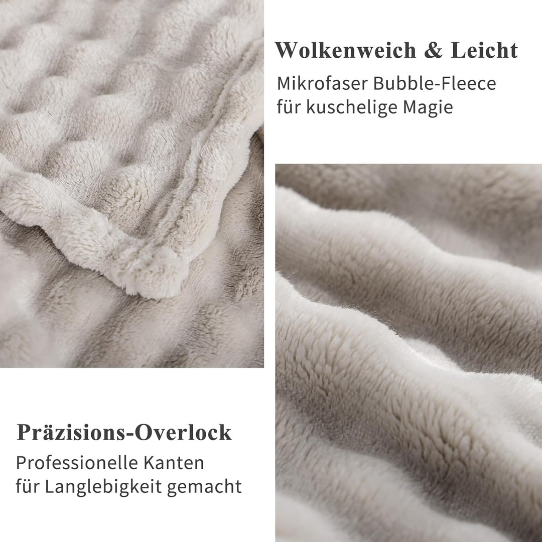 RUIKASI Bubble Decke Kuscheldecke Flauschig Beige - 220x240cm XXL Sofadecke & Couchdecke aus Plüsch,
