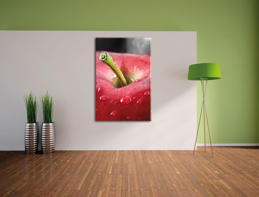 Pixxprint knackiger Apfel mit Wassertropfen als Leinwandbild/Grösse: 120x80 cm/Wandbild/Kunstdruck/f
