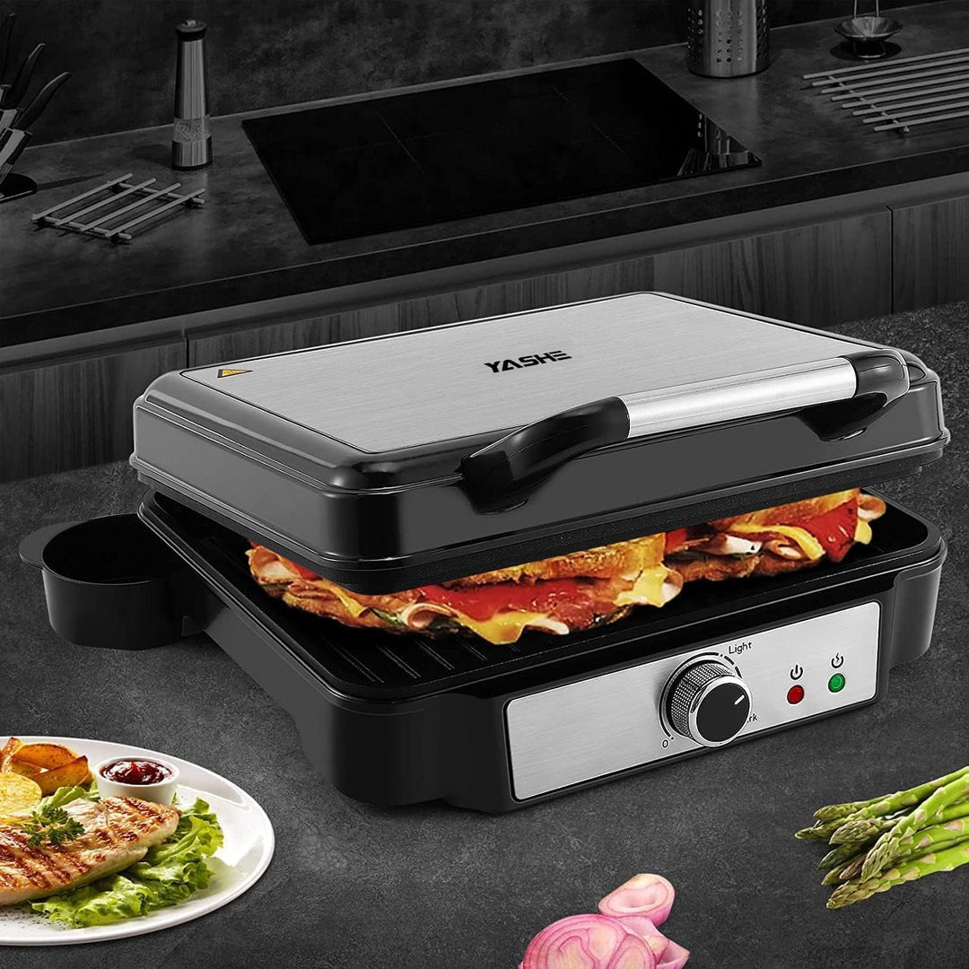 YASHE Kontaktgrill, 4 Scheiben Panini Grill Antihaftbeschichtete Platten, 1800W Toaster Sandwichtoas