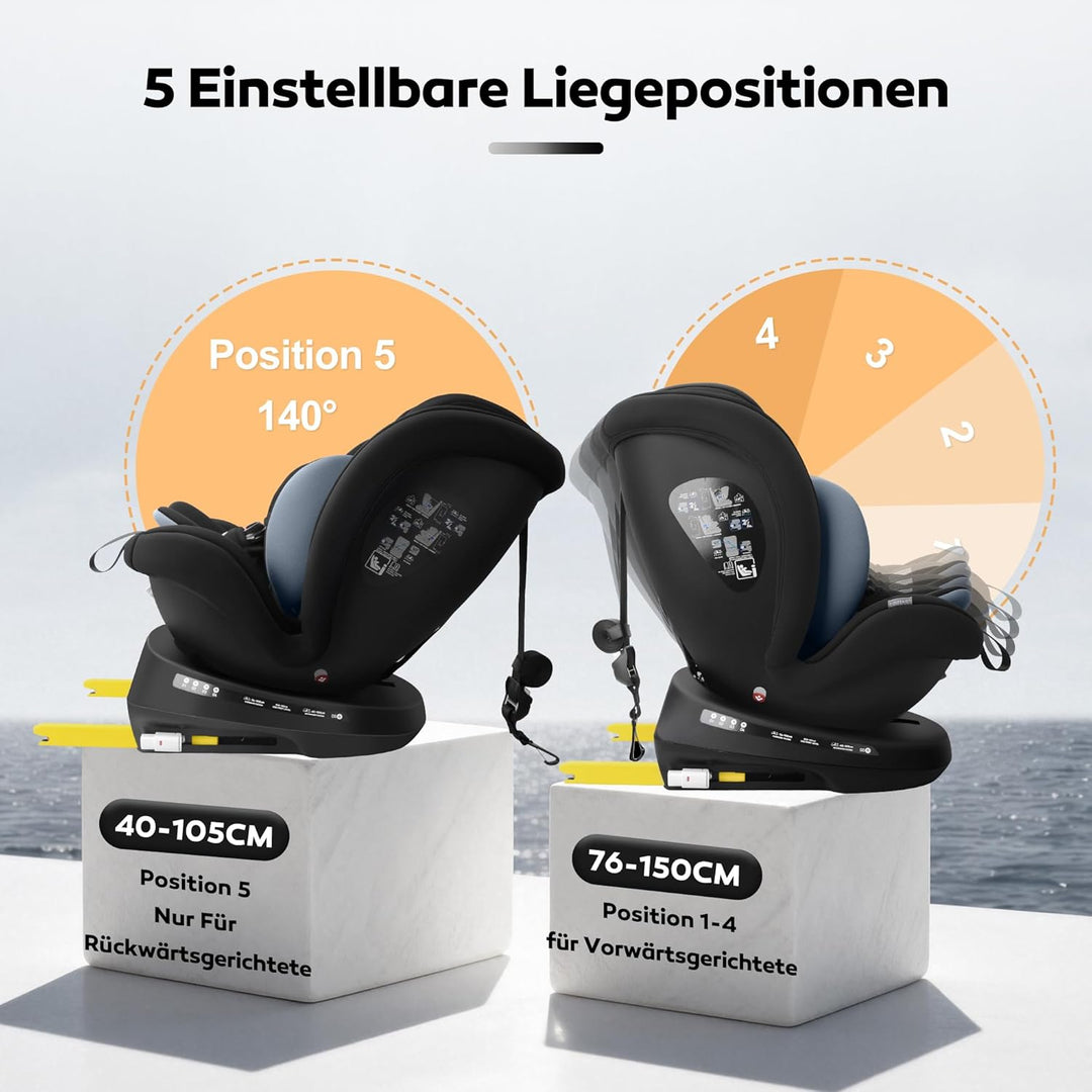 LETTAS I-Size 360°Drehung Autositz 40-150 cm, ca. 0 bis 12 Jahre, Isofix Kinderautositz mit Verstell