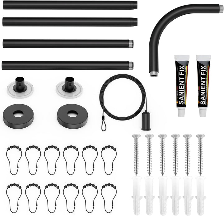 SIKAIQI Dehnbare 304 Edelstahl L-förmige Badezimmer Badewanne Dusche Vorhang Stange Rack (Schwarz, 7