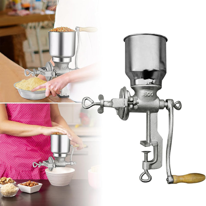 Manuelle Getreidemühle Einstellbare Mahlwerk mit Trichter und 4cm Tischklemme Mais Weizen Getreide K
