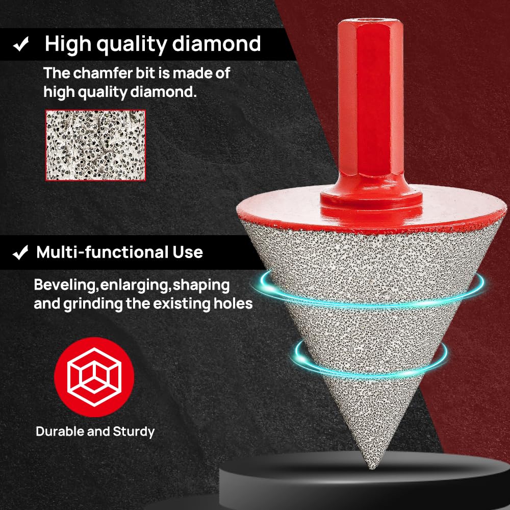 DT-DIATOOL Diamant-Abschräg-Fasen-Bits – Diamant-Kegelsenker-Bohrer 35 mm mit Sechskantschaft zur Ve