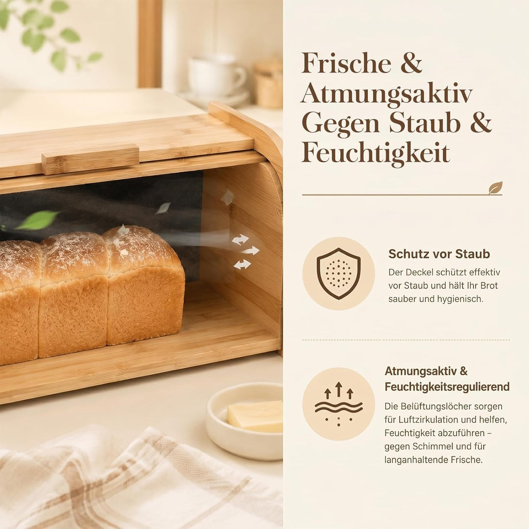 Grosser Brotkasten aus Naturholz, 41 x 27 x 13 cm – Traditioneller Brotkasten mit Rollverschluss – B