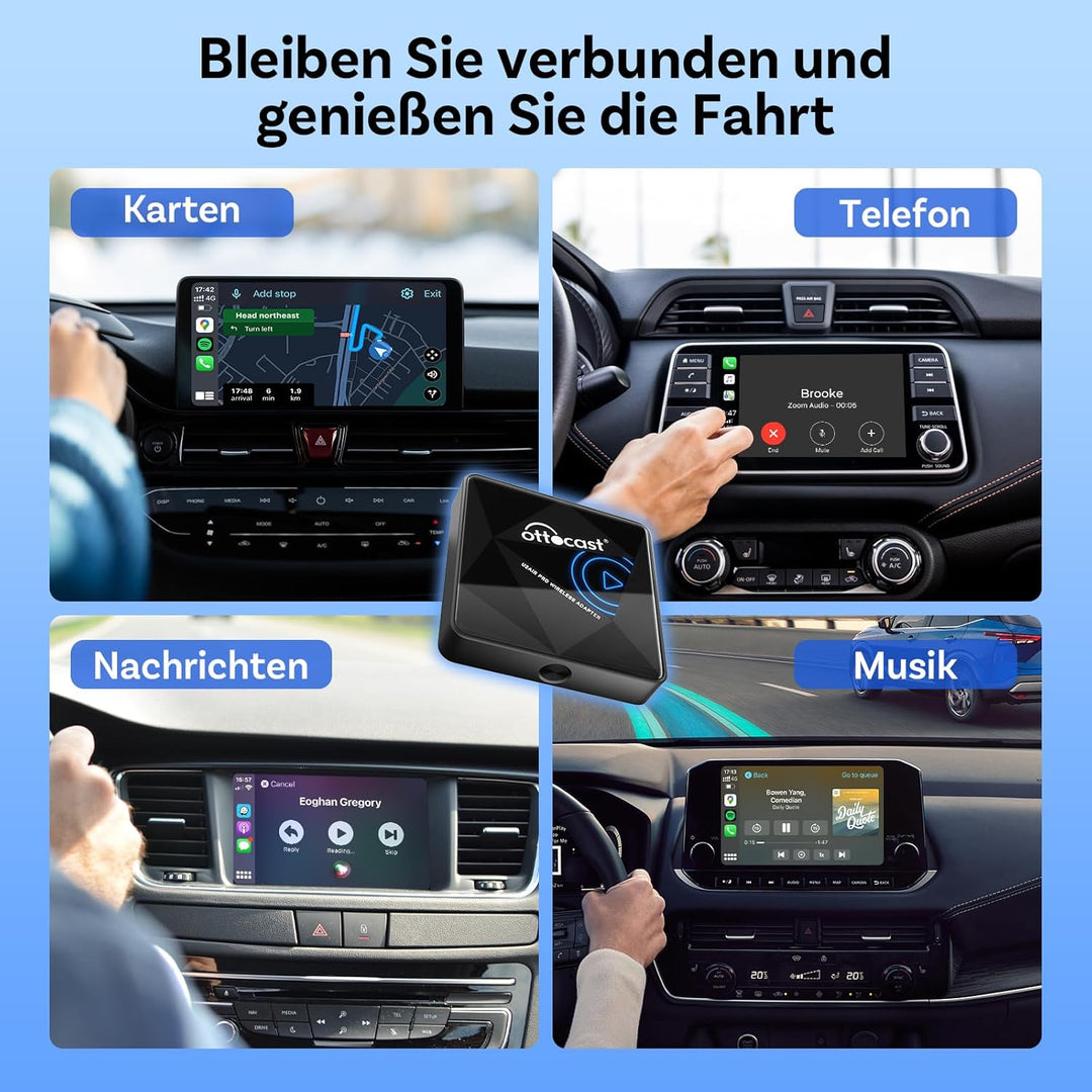 OTTOCAST U2Air Pro Kabelloser CarPlay Adapter, Bluetooth Apple CP Adapter für iPhone, Plug & Play fü