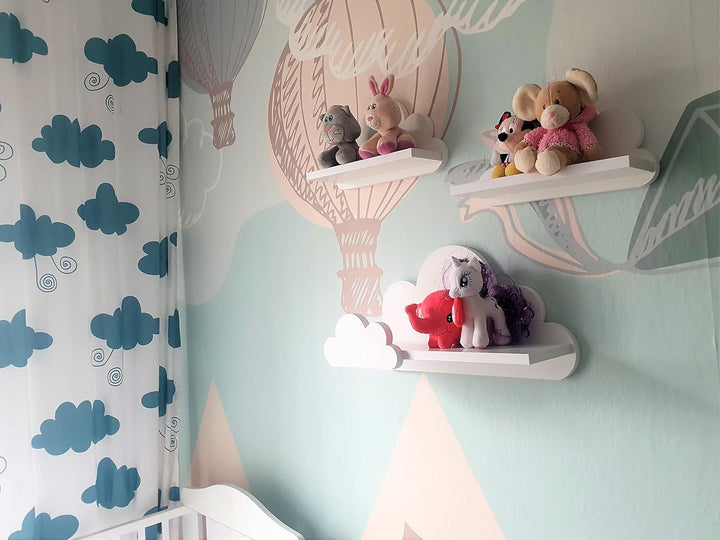 Wandregal Kinderzimmer Wolke Weiss (3er Set) – Modell Laguna Prestige – Solides 18mm MDF Bücherregal