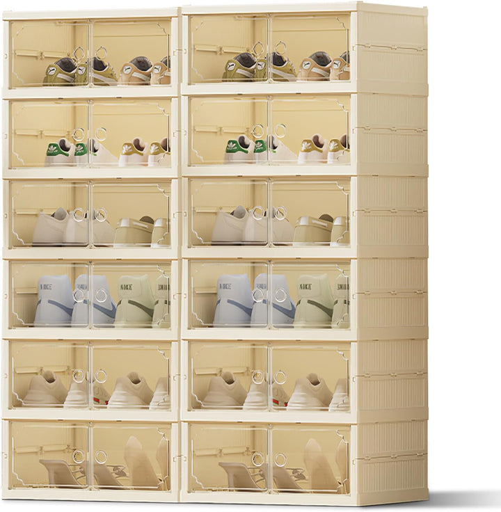 Schuhboxen Stapelbar Transparent, 6 Etagen Faltbarer Schuhschrank für 12 Schuhe Kunststoff Schuhaufb