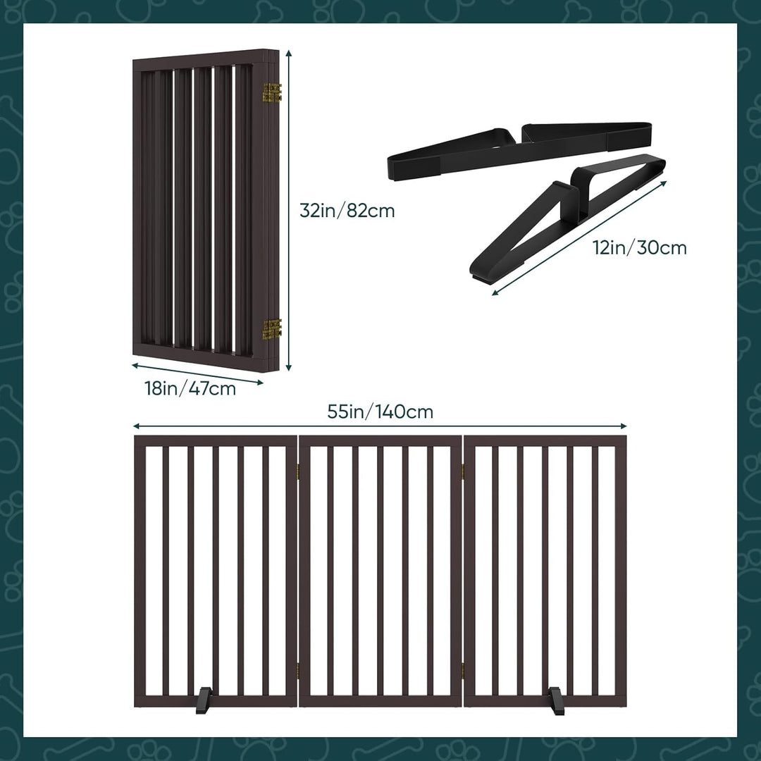 Semiocthome Absperrgitter für Hunde, 3-Panel Hundegitter, ausgestattet mit 2 Metallstützen, 82 cm ho