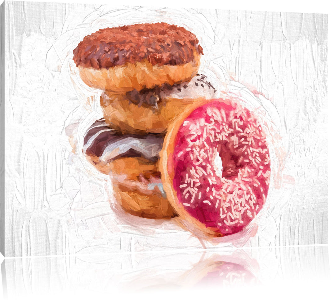 Süsse Donuts Pinsel Effekt, Format: 100x70 auf Leinwand, XXL riesige Bilder fertig gerahmt mit Keilr