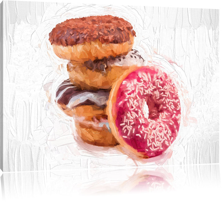 Süsse Donuts Pinsel Effekt, Format: 100x70 auf Leinwand, XXL riesige Bilder fertig gerahmt mit Keilr