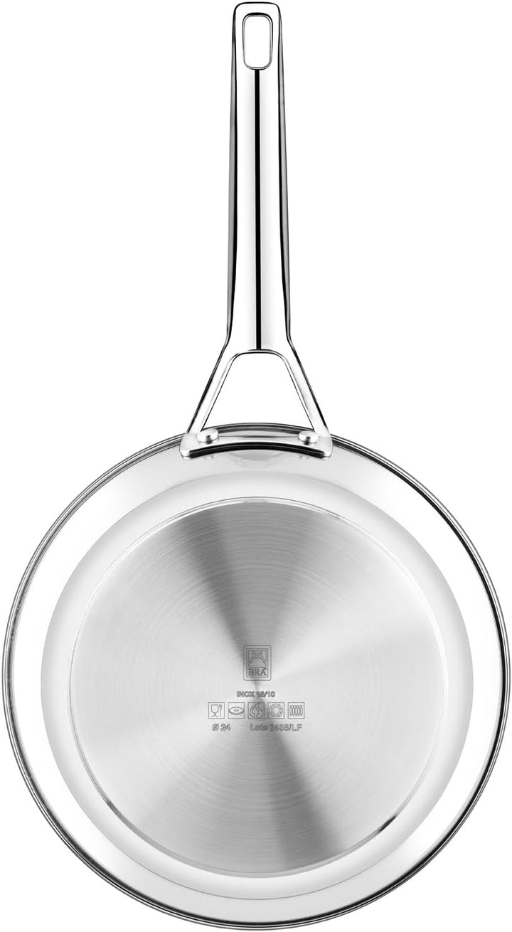 BRA Signature | Tiefe 24-cm-Pfanne, Edelstahl 18/10 | Ohne Antihaftbeschichtung, dreifacher Diffusor