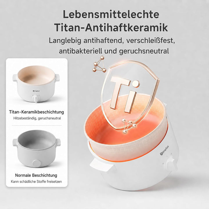 SIMPLUS Elektrischer Hot Pot 1,8 L mit Edelstahl-Dampfgarer, 600 W Elektrokochtopf mit Antihaftbesch