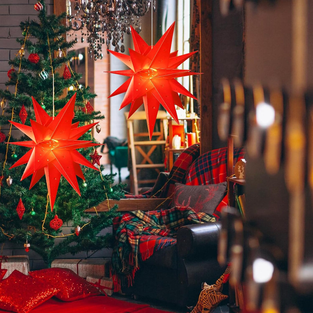 SUNBEAUTY Weihnachtsstern Beleuchtet Batterie mit Timer, 58CM Hängend Weihnachtsdeko Aussen Led Ster