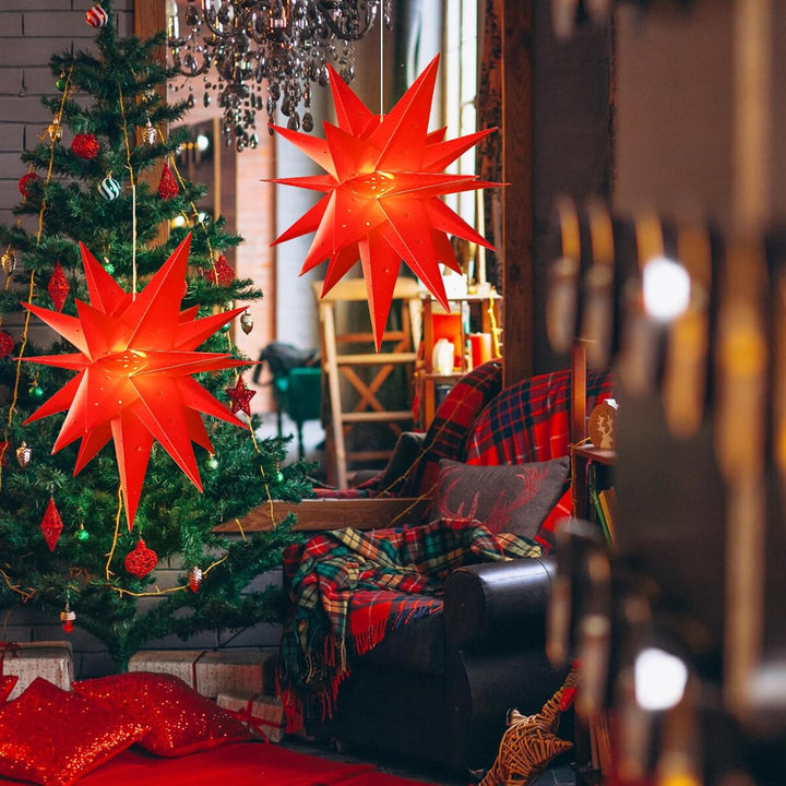 SUNBEAUTY Weihnachtsstern Beleuchtet Batterie mit Timer, 58CM Hängend Weihnachtsdeko Aussen Led Ster