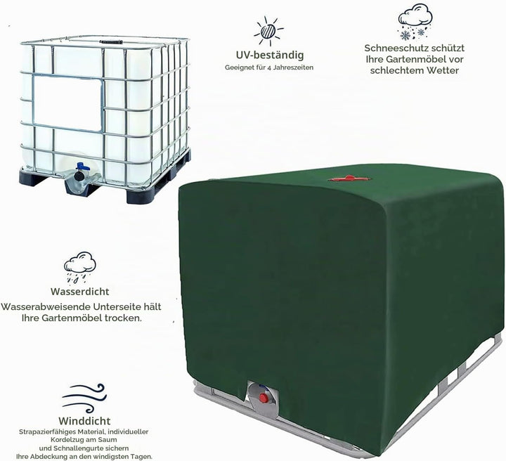 2 Stücke IBC Tank Abdeckung, IBC Grün Container Cover, Grün Abdeckplane für Wassertank 1000L, Abdeck
