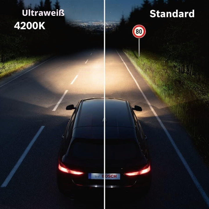 Bosch H1 Ultra White Halogen-Glühlampe für Auto-Scheinwerfer, 12 V 55 W, mit modernem weissem LED-Lo