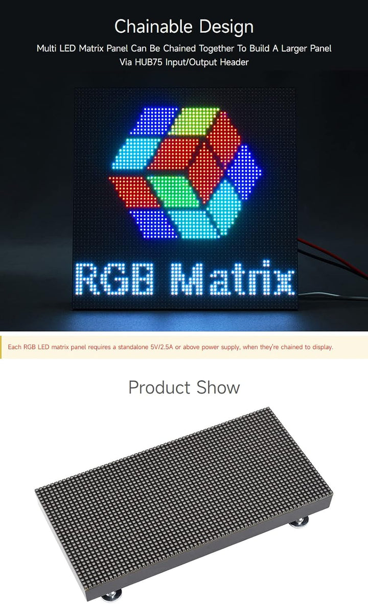 Waveshare RGB Full-Color LED Matrix Panel 2.5mm Pitch 64x32 Pixels Adjustable Brightness Compatible