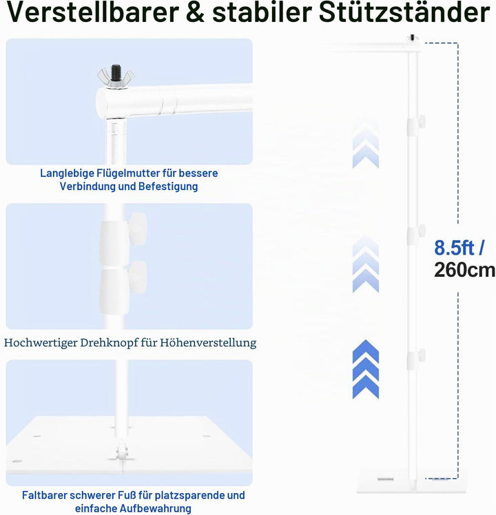 EMART Foto Hintergrund Ständer mit Stahlsockel, 2,6m x 3m Verstellbarer Hintergrundsystem, Hintergru