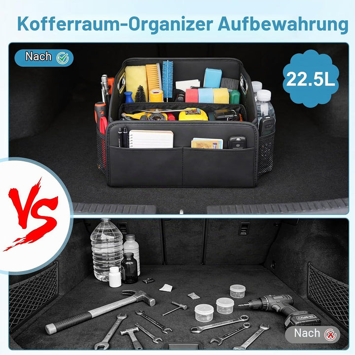 Kofferraum Organizer, Faltbar Auto Organizer mit Metallgriffen, Leder Kofferraumtasche mit Abnehmbar