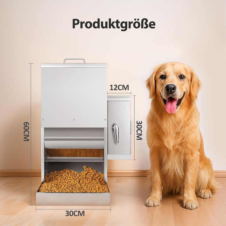 16L Grosser Automatischer Hundefutterspender mit Timer, Edelstahl-Futterautomat mit Programmierbarem