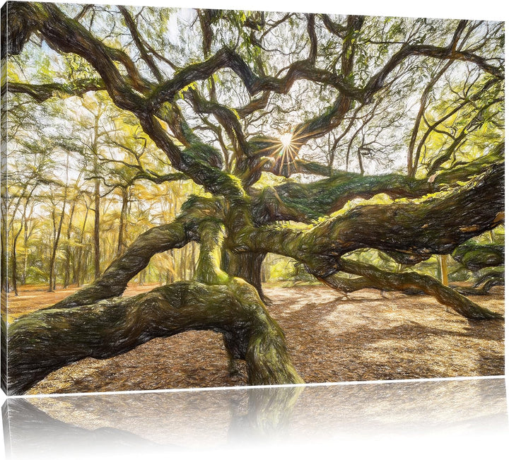 Pixxprint gigantisch verzweigter Baum / 100x70cm Leinwandbild bespannt auf Holzrahmen/Wandbild Kunst