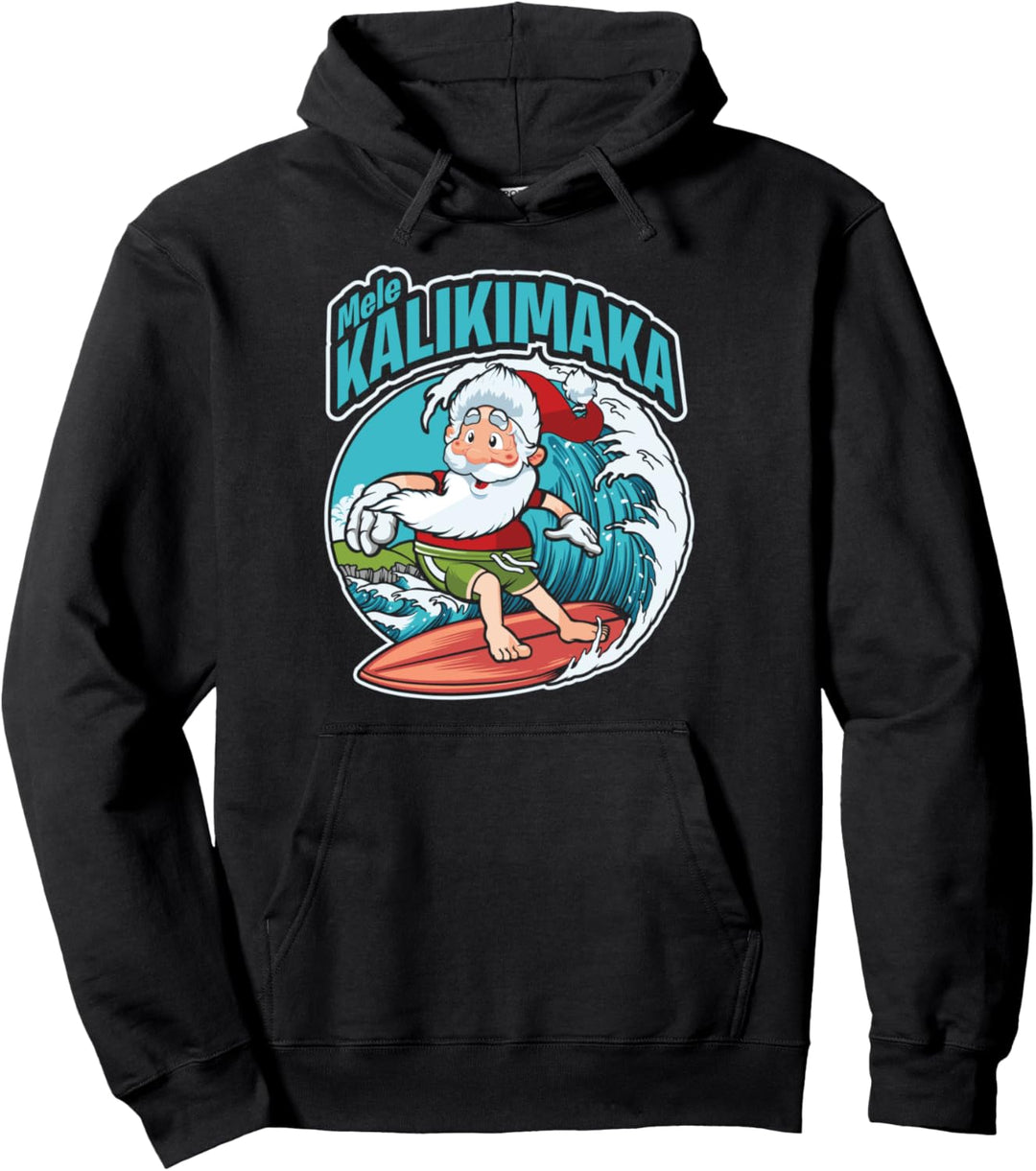 Mele Kalikimaka Xmas Surfing Santa Claus Hawaiian Christmas Pullover Hoodie