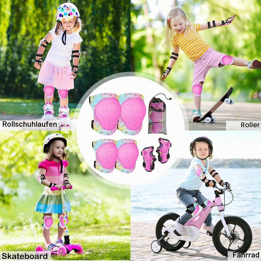 MHJY Knieschoner Kinder Protektoren Set 7 IN 1 Schoner Inliner Kinder, Einhorn Knie und Ellenbogensc