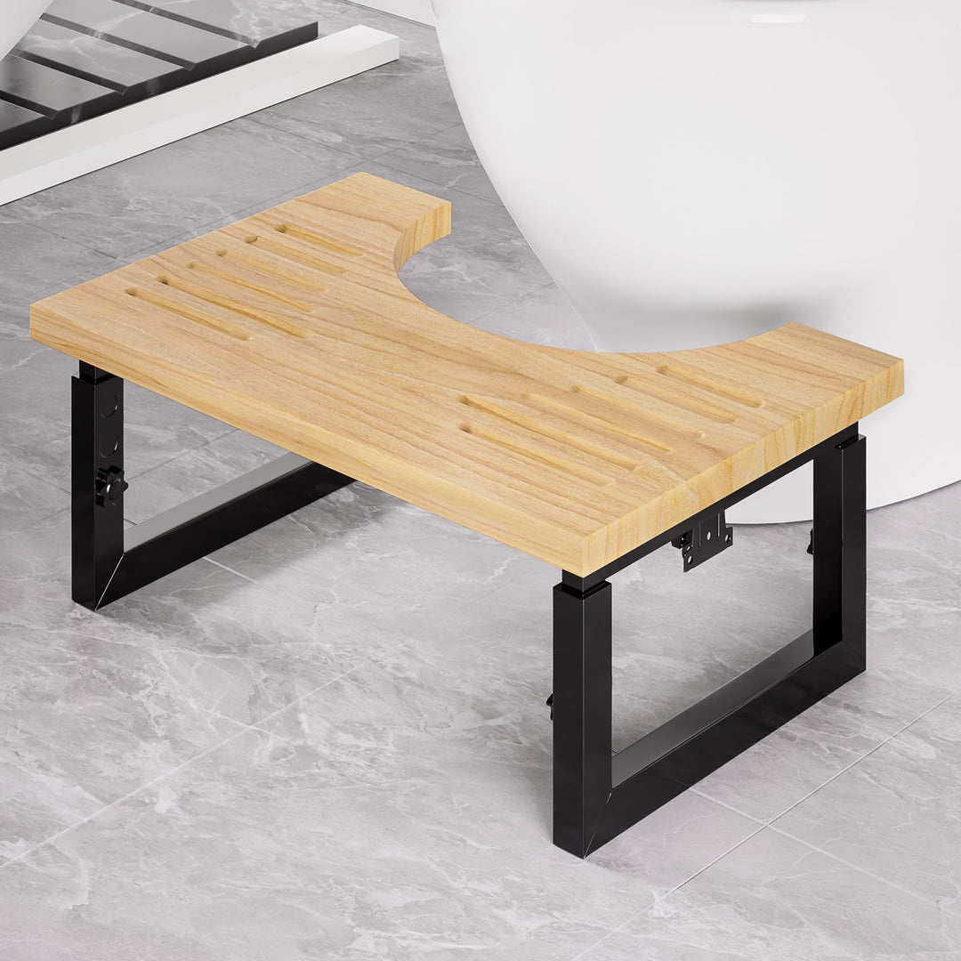 Yorbay Toilettenhocker Metall mit Holz, Kackhocker für Erwachsene, Anti-Rutsch Verstellbarer Klohock