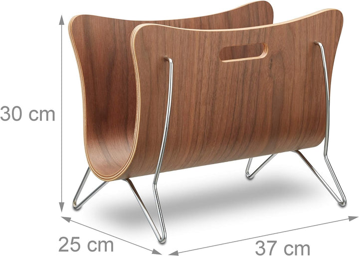 Relaxdays Zeitungsständer Holz, Bugholz, Zeitungskorb, modernes Design, robust, Tragegriffe, HBT 30