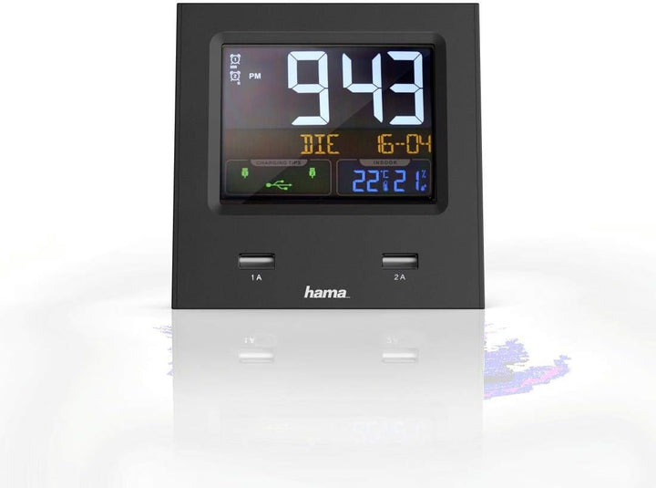 Hama Funkwecker Digital „Dual USB“ (Digitalwecker mit 2-facher USB-Ladefunktion, Speed-Alarm, 2 Weck
