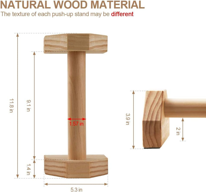 airogym Liegestütz-Ständer, 2 Stück, Holz-Pushup-Stangen, rutschfeste Basis, Trainingsgerät, 30,5 cm