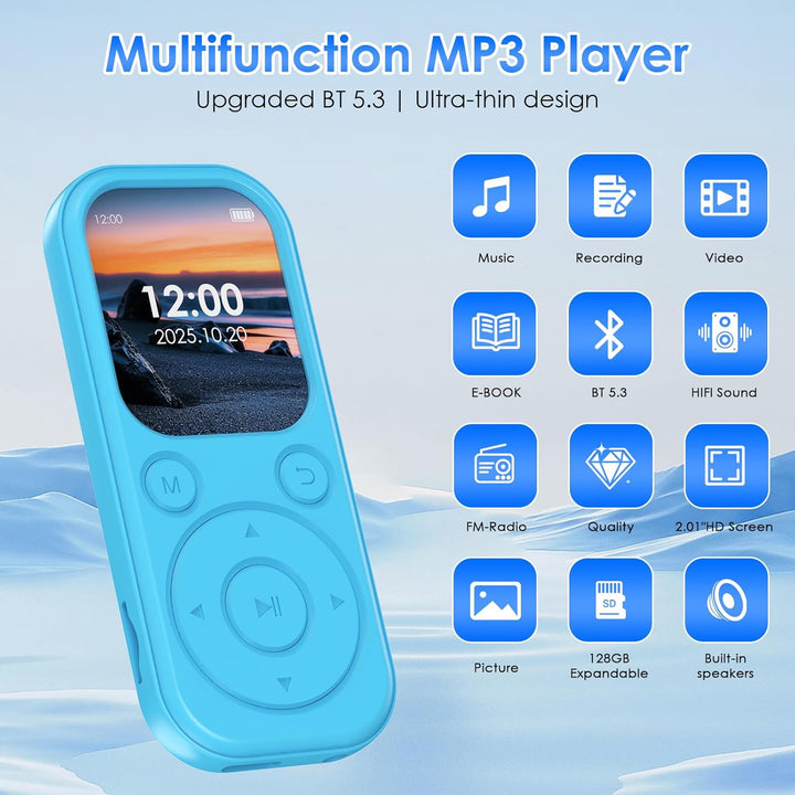 64 GB MP3-Player mit Bluetooth 5.3, tragbarer Musik-Player mit HiFi-Klangqualität und FM-Radio, 300