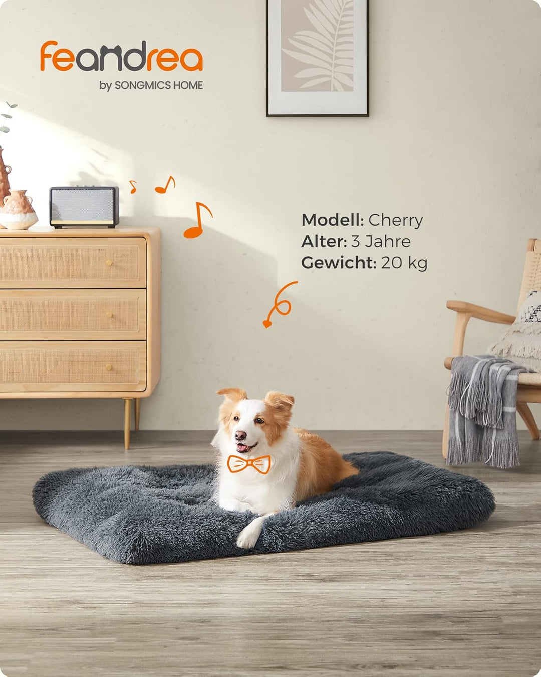Feandrea Hundebett, Hundekissen, Flauschige Hundematte, Langer Plüsch, 110 x 73 cm, weiche Polsterun