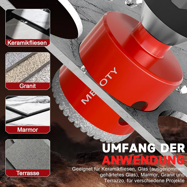 15 Stück-Diamant Lochsägen Bohrer Set (6-50mm) ，Gezahnte-Kernbohrer für Keramik, Glas, Fliesen, Marm