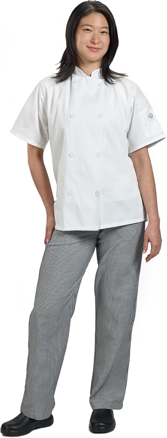Mercer Culinary M60023WHXS Millennia Women's Short Sleeve Cook Jacket with Traditional Buttons, X-Sm