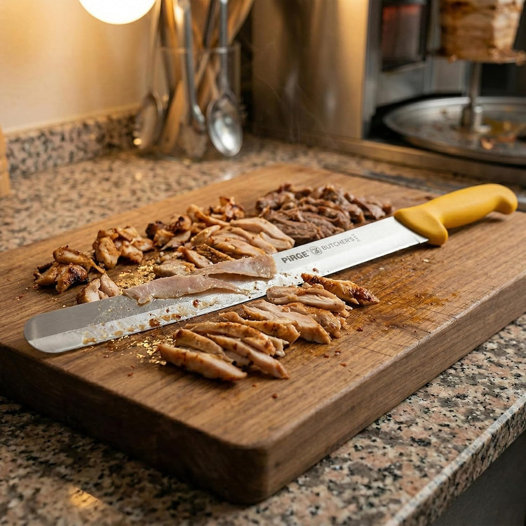 Pirge Butcher's Dönermesser Hohlschliff 50 cm Gelb - Aufschnittmesser - Schärfstes Döner Langmesser