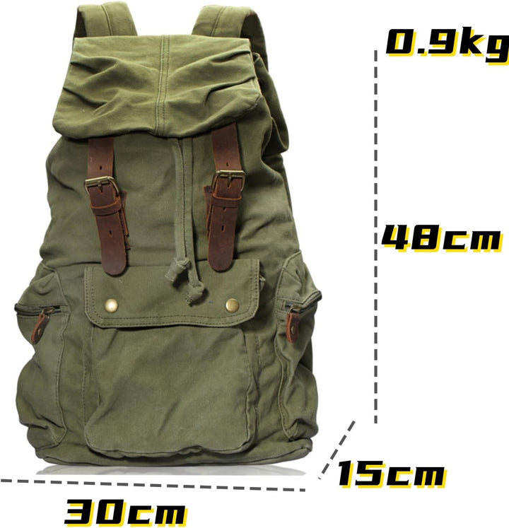 DRF Rucksack aus Canvas im Vintage Stil mit Leder Zubehör #BG-04 (Grün) 04grün, 04grün