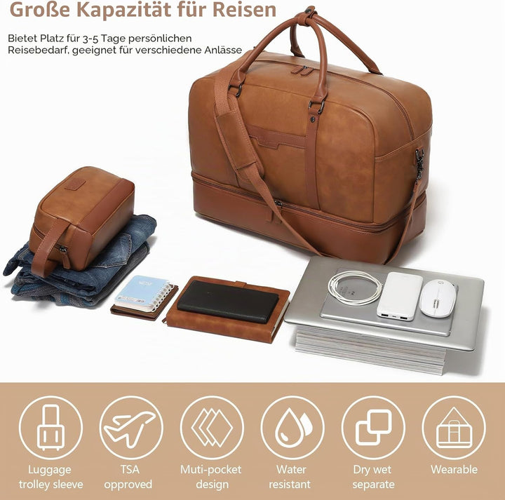 Wogarl Weekender Tasche für Damen Herren Grosse Übernachtungstasche Reisetasche Seesack, Helles Brau