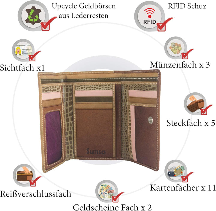 Sunsa Geldbörse. Damen grosse Geldbeutel. Leder Portemonnaie mit RFID Schutz. Brieftasche mit viele