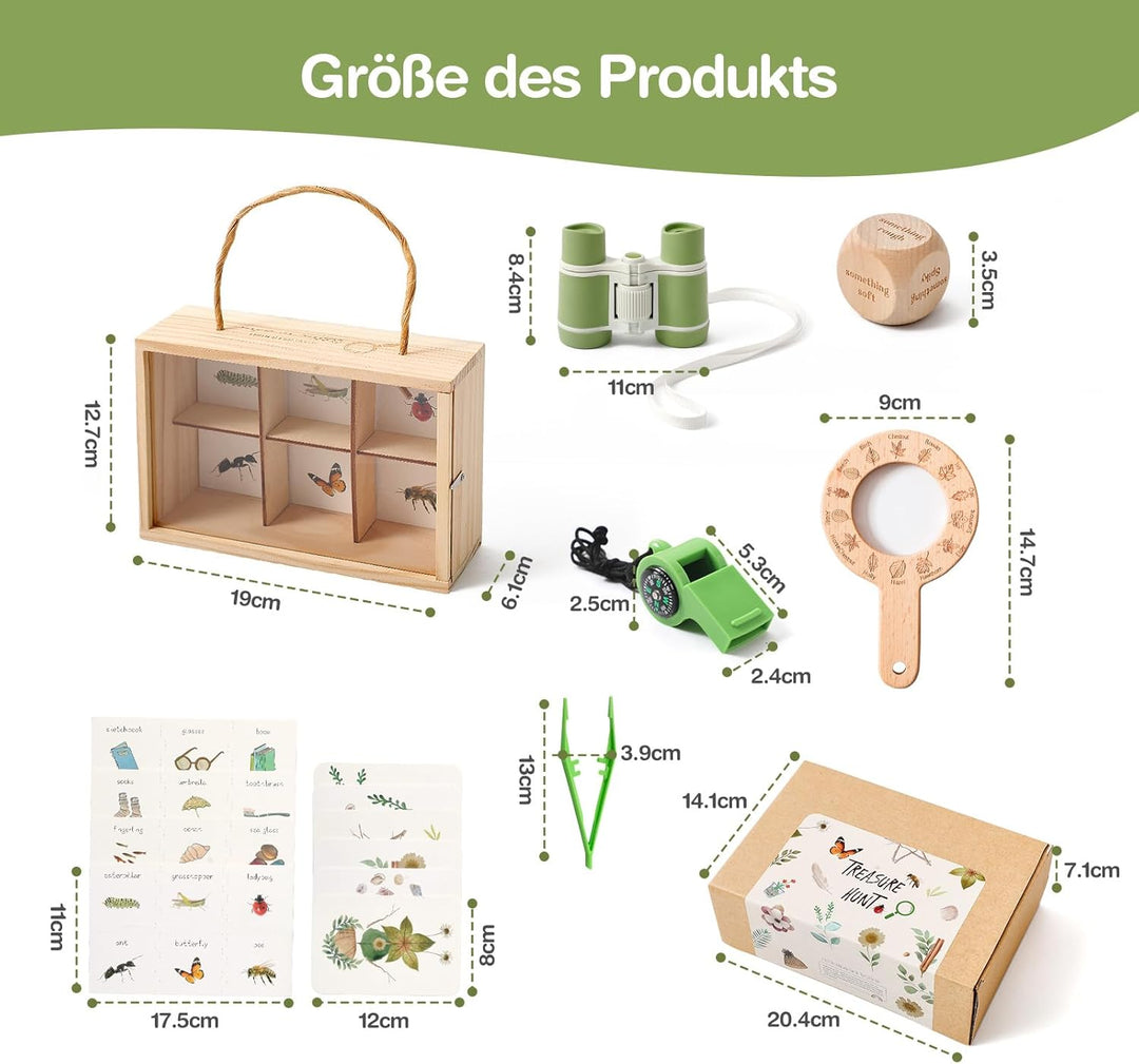 WOODEN TEETHER Forschersets für Kinder ab 3 Jahren, Entdecker Set Indoor und Outdoor Suchspiel für G