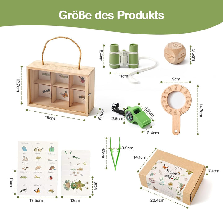 WOODEN TEETHER Forschersets für Kinder ab 3 Jahren, Entdecker Set Indoor und Outdoor Suchspiel für G