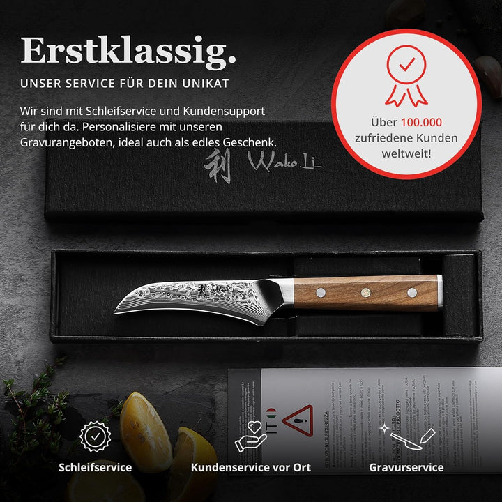 Wakoli Oribu Schälmesser 8,50 cm extrem scharfe Klinge aus 67 Lagen I Damast Küchenmesser und Profi