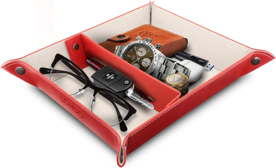 Londo Leder Fernbedienung Organizer und Halter (Rot) &amp; Leder Taschenleerer - Vide Poche - Ledertable