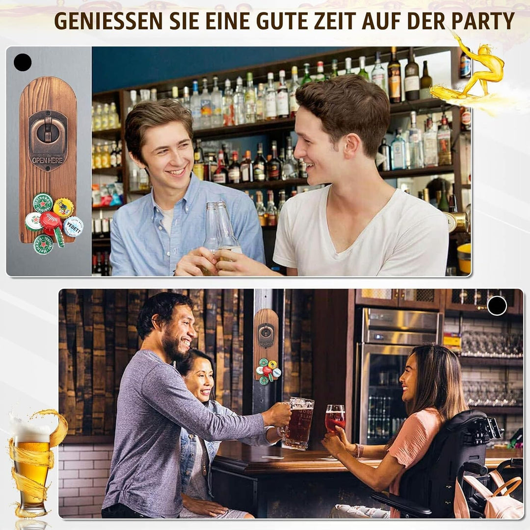 ZONSUSE Flaschenöffner Wand Magnet mit Auffangbehälter,Vintage Holz Bieröffner Wand mit Behälter,Mag