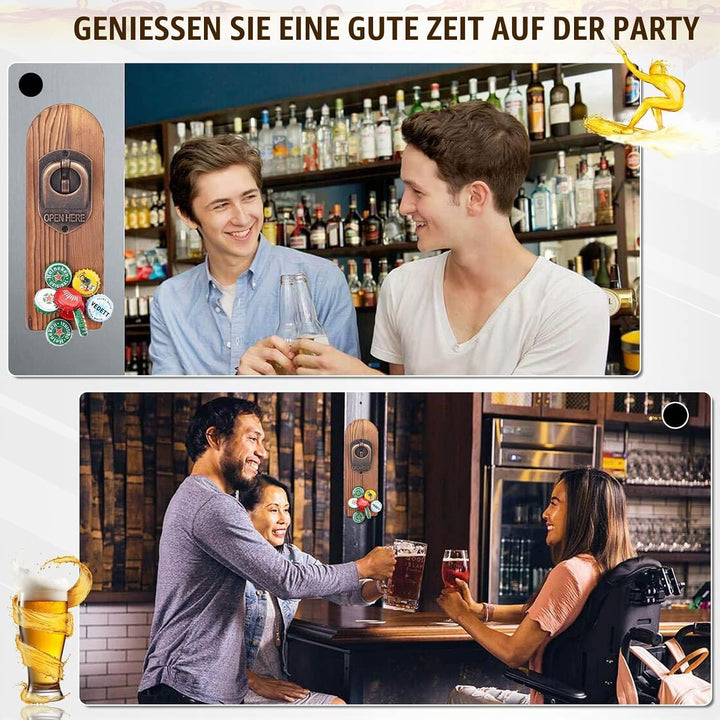 ZONSUSE Flaschenöffner Wand Magnet mit Auffangbehälter,Vintage Holz Bieröffner Wand mit Behälter,Mag