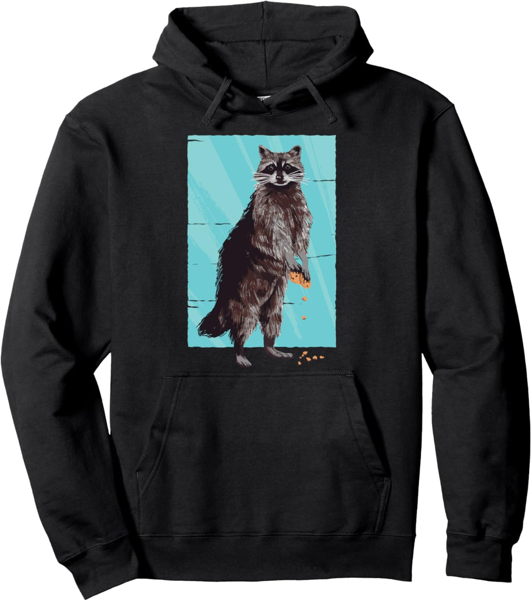 Niedliches Tier-Design mit Waschbär mit gestohlenen Keksen. Pullover Hoodie
