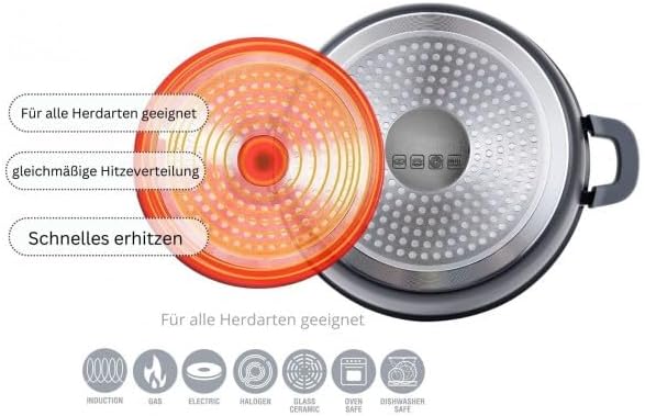 Kochtopf Topf Kasserolle Glasdeckel Aluguss Induktion Ø24cm CF-DP24