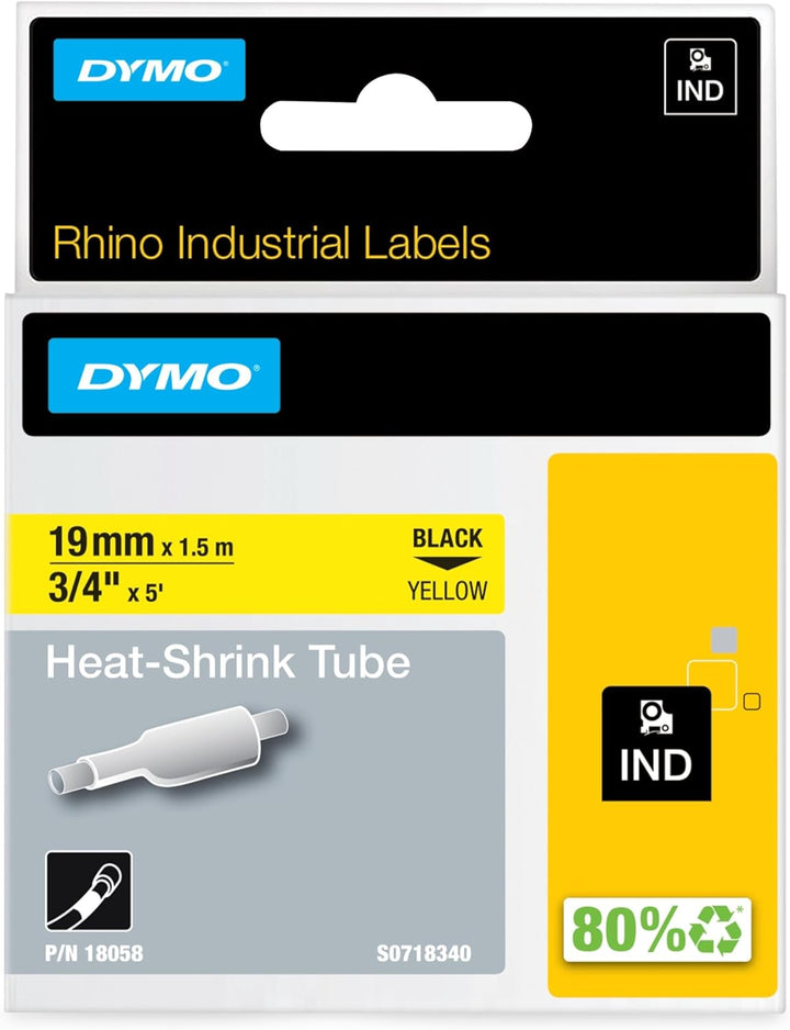 DYMO Rhino Industrie Schrumpfschlauch-Kabeletiketten - 19 mm x 1,5 m - Schwarz auf gelb - für DYMO R
